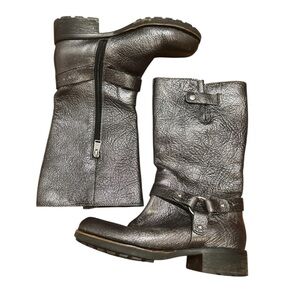 Rockport Silver Leather Moto Combat Boots Chunky Sole Sz 6.5